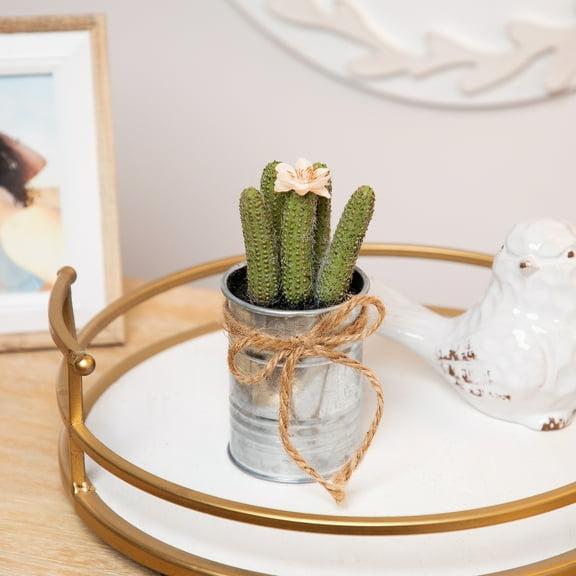 Northlight 6" Columnar Cactus Artificial Potted Plant - Green/Silver