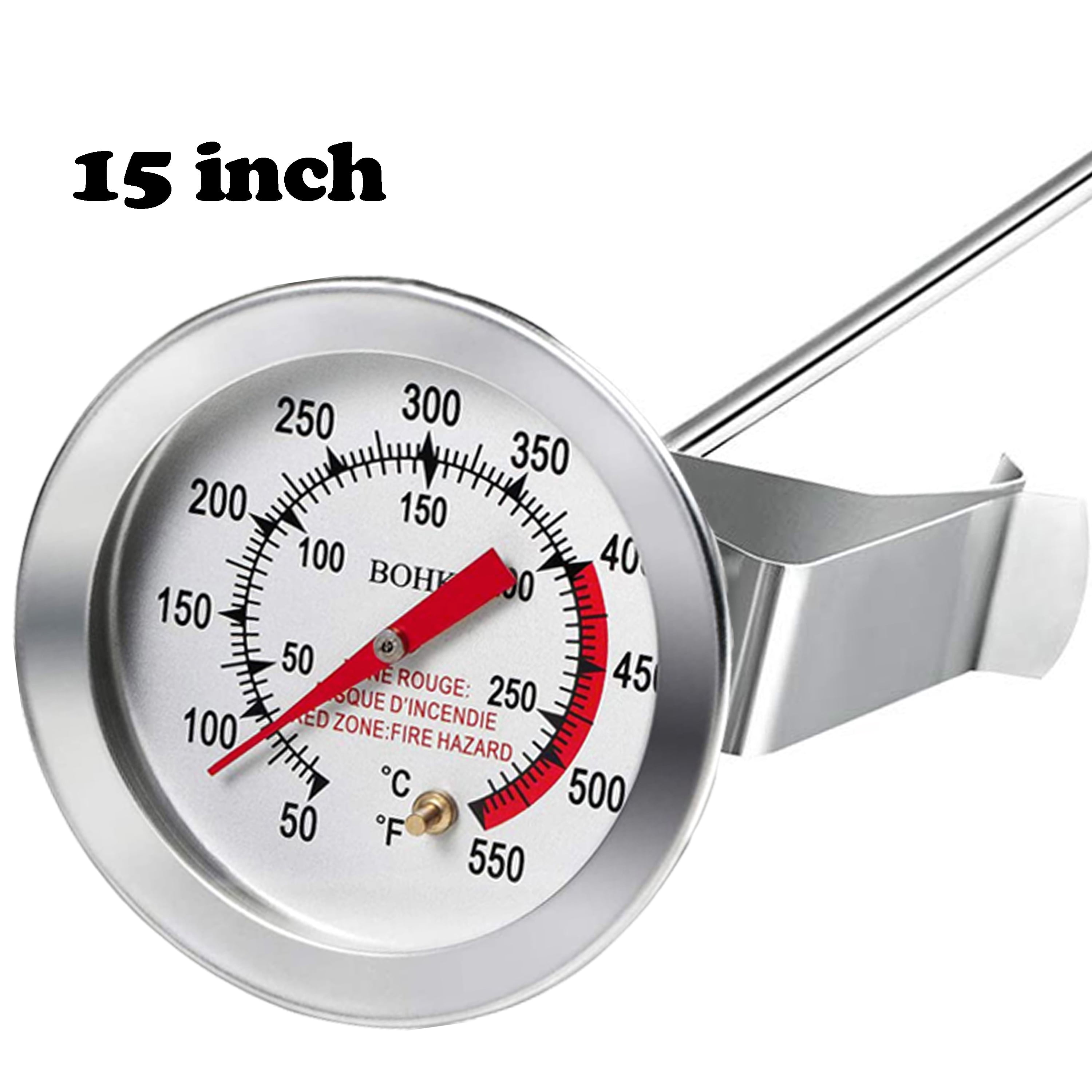 BOHK 15" Deep Fryer Turkey Thermometer with Clip & 15 inch Stem Best
