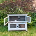 thumbnail image 2 of Seizeen 36 inch Rabbit Hutch, Two-layer Wooden Bunny House with Climbing Ladder, Plastic Pull-out Tray, Openable Roof and Lockable Door, Indoor Outdoor Pet Cage for Small Animals(Brown/White), 2 of 7