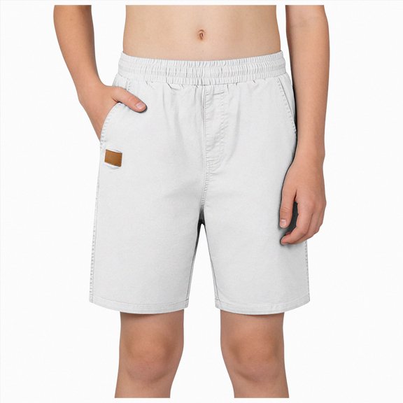 KPOPLK Boys Chino Shorts - Lightweight Cotton Straight Fit Chino Shorts Casual School Uniform Shorts for Boys with Button Closure White 9-10 Years