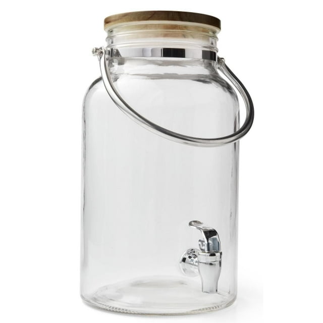 Home Trends Clear 1.5 Gallon Glass Beverage Dispenser with Wood Lid