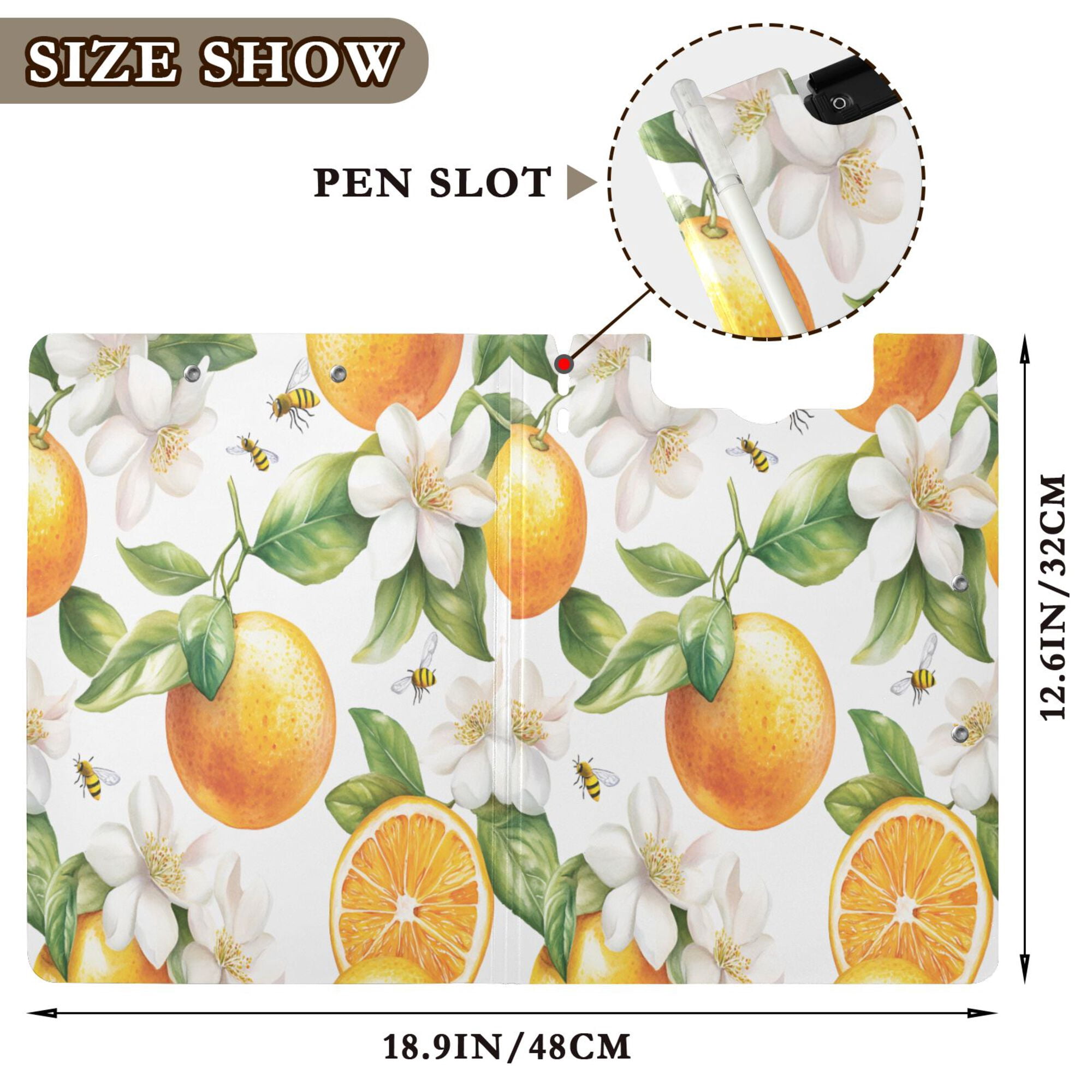 FORMRS A4 Clipboard Folder with Pen Holder Horizontal Foldable School Office Binder, Floral Watercolor Oranges
