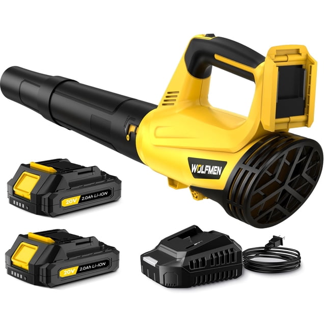 Soplador eléctrico de hojas WOLFMEN inalámbrico con 2 baterías y cargador