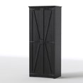 thumbnail image 3 of UPGO 70" Tall Kitchen Pantry, Farmhouse Storage Cabinet with 2 Barn Doors and 5 Adjustable Shelves, Rustic Wood Cupboard for Kitchen, Dining Room, Bathroom, black, 3 of 21