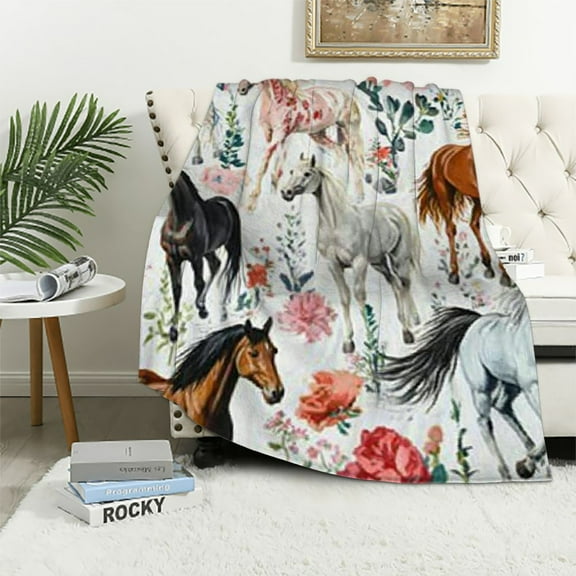 BCIIG Blanket Girls Ladies Horse Gift Blanket, Super Soft, Lightweight, Comfortable and Breathable Horse Flower Blanket, Equine Animal Lovers, - Suitable for Kids