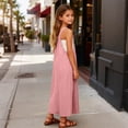 thumbnail image 4 of WOYY Girls Sleeveless Pinafore Dress Casual Loose Pocket Long Overall Dress, Pink, Sizes 5-14, 4 of 6