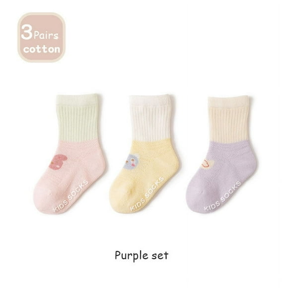 3 Paires/lot Chaussettes pour Bébé Été Fines Chaussettes de Sol pour Bébé Antidérapantes Chaussettes pour Enfants Mignonnes en Maille Dessin Animé Chaussettes pour Nouveau-Né pour Garçons et Filles Ensemble Violet G(1-3a)