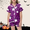 thumbnail image 2 of Gelikeya Halloween Pajama Sets for Toddler Girls 4T-5T Short Sleeves Collared T Shirts Shorts 2 Piece Outfits Halloween Nightwear Kids Clothes 2-13Y (X03 Purple, 4-5 Years), 2 of 6