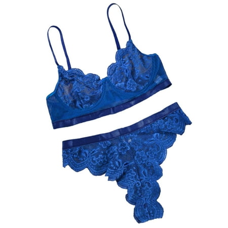 

Fall Clearance! SuoKom Women s Lace Bra Female Lingerie Bras Underwear Set Ladies Lace Underwire Push-Up Bra and Everyday Bras Lace Lingerie Set Embroidery Lace Lingerie Set Plus Size Blue M