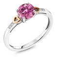 thumbnail image 2 of Gem Stone King 925 Silver and 10K Rose Gold Ring Round Pink Moissanite and Diamond White (1.23 Cttw, Size 9), 2 of 6
