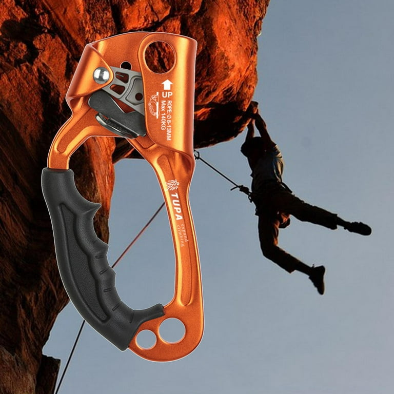 Hand Ascender Light Alloy Durable Ergonomic Portable for Rope Handle Clamp 8~12mm Rope, Climbing, Arborist, Tree, Caving Left Hand, Men's, Orange