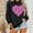 Black, variant on Women's Heart Print Shirt Loose Fit Pullover Crew Neck Long Sleeve Valentine's Day Print Everyday Blouse - Valentine's Day Gift for Her