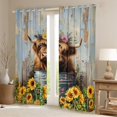 thumbnail image 2 of Feelyou Brown Highland Bull Curtains Pack of 2 (42x84 Each) for Child, Rustic Sunflower Curtains Blackout, Farmhouse Cartoon Animal Bedroom Curtains, Blackout Curtains Room Decor, 2 of 6
