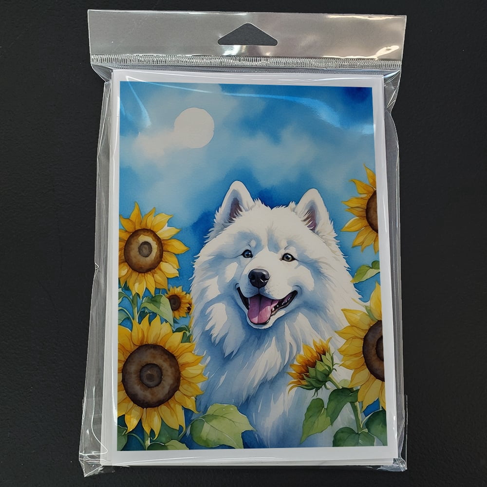 Samoyed in Sunflowers Greeting Cards Pack of 8 7 in x 5 in