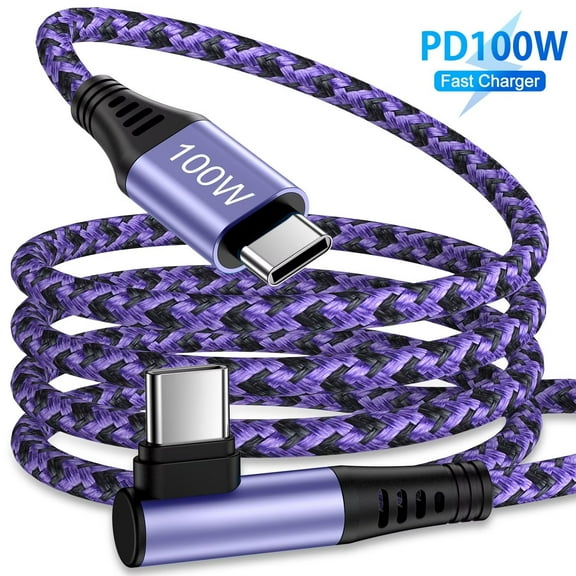 USB C Cable,USB C to USB C Cable 6ft Right Angle 90 Degree FiveBox Nylon 100W PD Type C Fast Charging Cord USB C to Type C Charger Cables for Samsung,Purple
