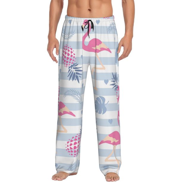 Fotbe Flamingo and Pineapple Pantalones de Pijama para Hombre, Pantalones de Dormir, Pantalones de Casa con Cintura Ajustable y Bolsillos-Medium