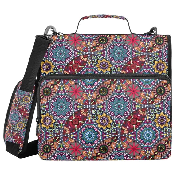 FORMRS Zipper Binder with Shoulder Strap 2-inch Ring 500 Sheet Capacity File Bag, Colorful Mandala Pattern