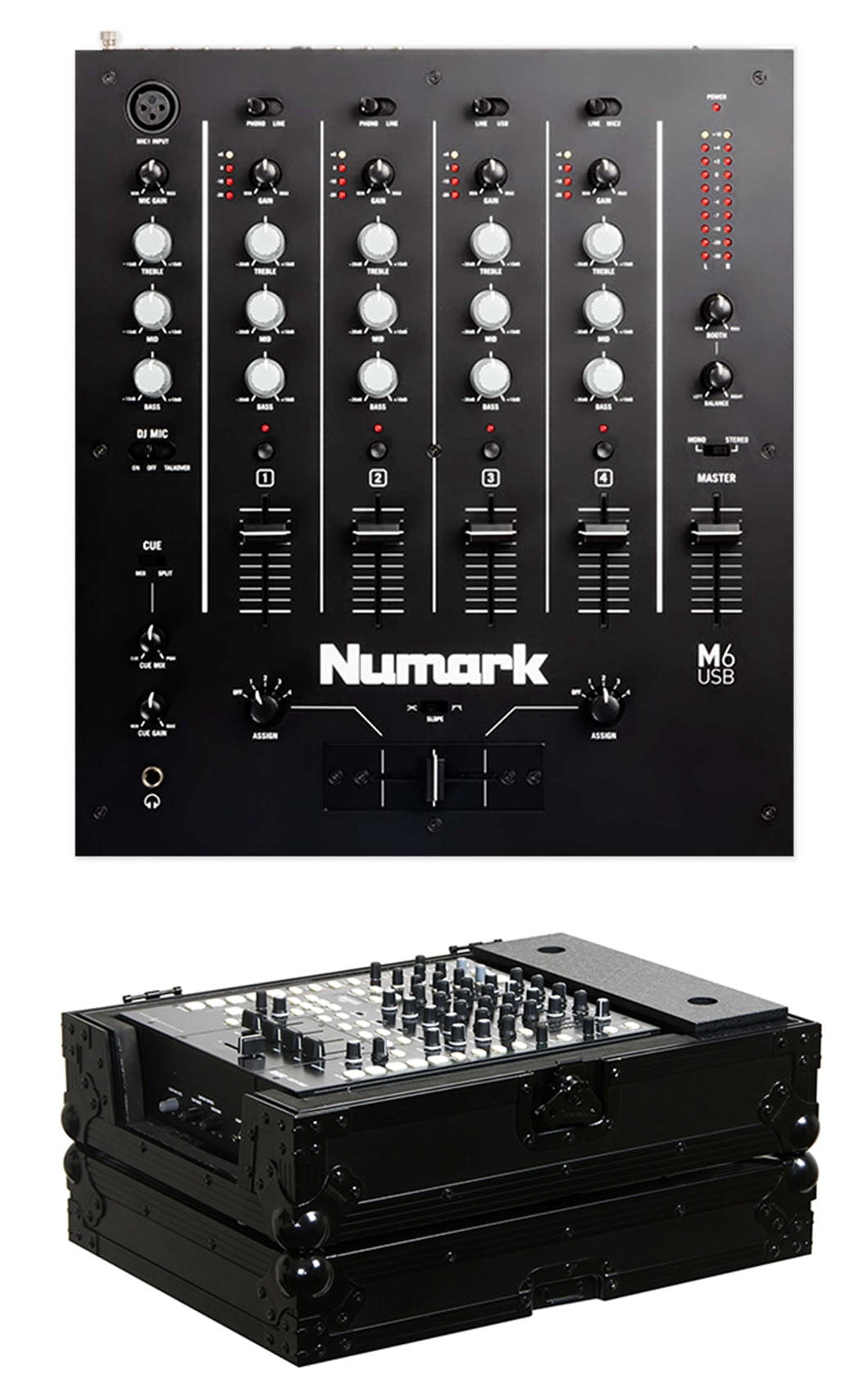 Numark M6 USB 4-Channel Pro DJ Mixer w/ USB Interface + Hard Flight ...