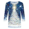 thumbnail image 4 of Festive Christmas Outfits for Women Xmas Tree Cute Print Tops Women's 3/4 Sleeve Tops Round Neck T Shirts Loose Fit Festival Clothing, 4 of 5