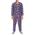 thumbnail image 3 of Susaid Skull flower blue Print Men's Long Sleeve Pajama Set, Two-Piece Button-Down Loungewear PJs Set, Comfortable Sleepwear for Relaxation-Medium, 3 of 7
