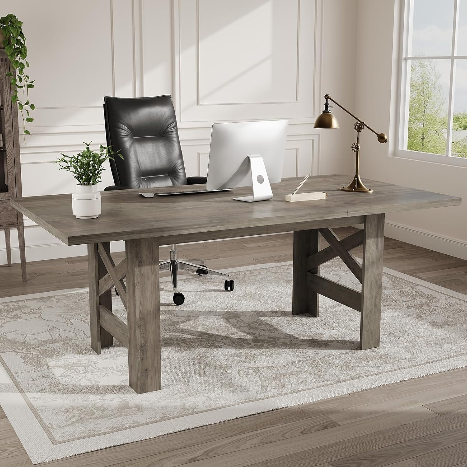 71" Farmhouse Dining Table for 6-8, Large Wooden Table with Thick Frame and Stable Triangular Legs for Kitchen or Office