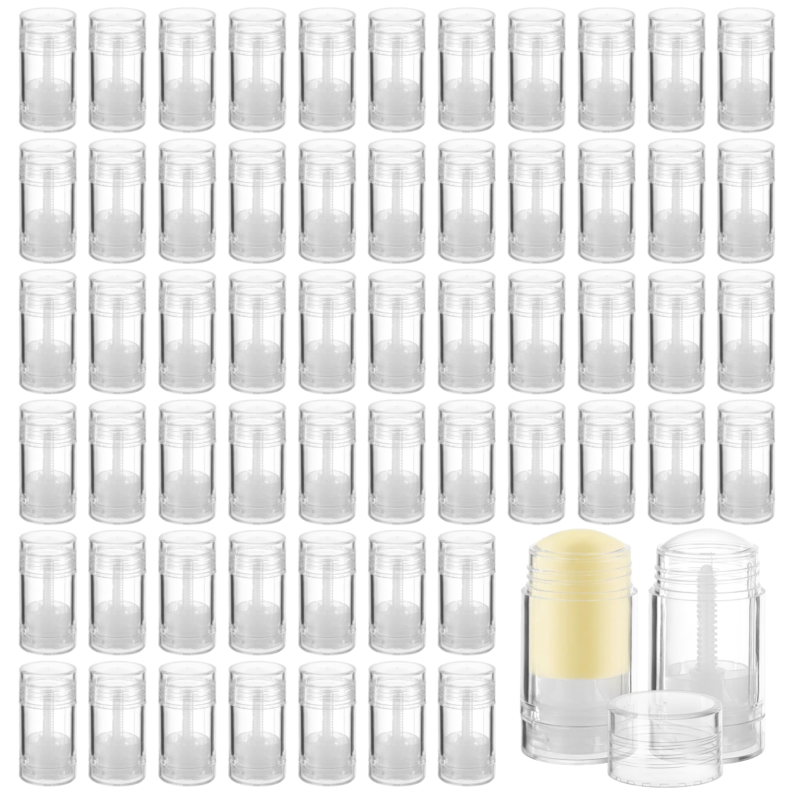 60 Pcs 1 oz Clear Plastic Containers, Refillable Twist-Up Tubes for DIY Lip Balm, Deodorant, Solid Perfume, Bottom Fill Design, 30 ml Empty Stick Bottles