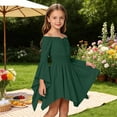 thumbnail image 2 of WhouRiu Girls Casual Dresses Solid Color Long Sleeve Off The Shoulder Ruffle Dress Kids Comfortable Cute Summer Sundress,3-4 Years, 2 of 6