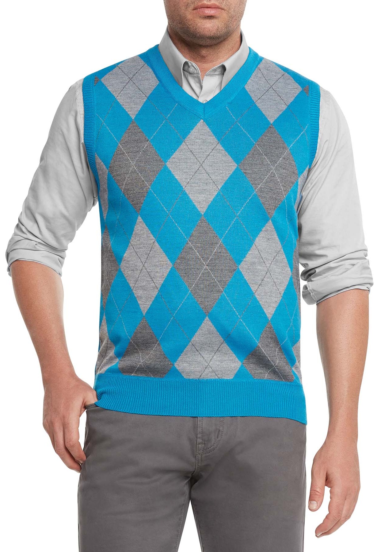 True Rock Men's Argyle V-Neck Sweater Vest (Turquoise/Gray, X-Large) - image 1 of 4