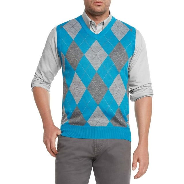 True Rock Men's Argyle V-Neck Sweater Vest (Turquoise/Gray, X-Large)