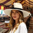 thumbnail image 2 of Womens Western Fedora Hat Wide Brim Cowboy Hat with Feather Accent Suede Style Dress Hat for Western Events Parties and Outfits, 2 of 5