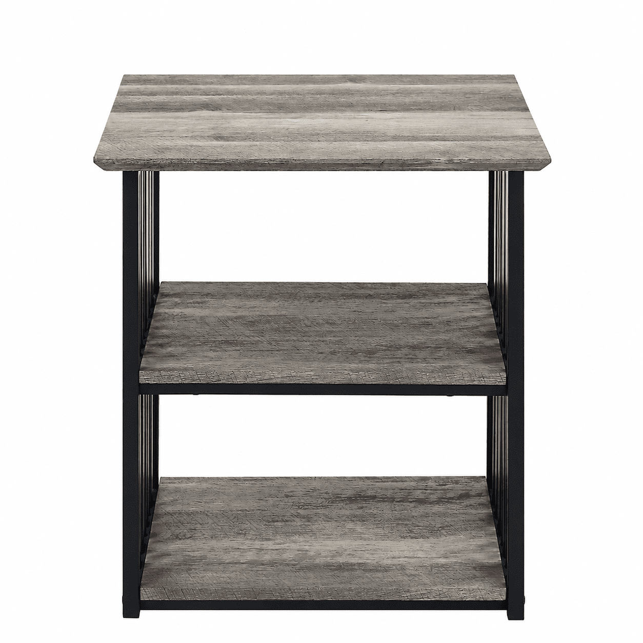 Nightstand Antique Oak & Black Composite Wood Metal Industrial Bedside Table 22"W x 22"D x 23"H