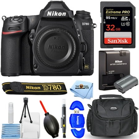 Nikon D780 DSLR Camera 1618 (Body Only) Essential Bundle with Sandisk Extreme Pro 32GB SD, Gadget Bag, Cleaning Pen, Blower, Microfiber Cloth and Cleaning Kit