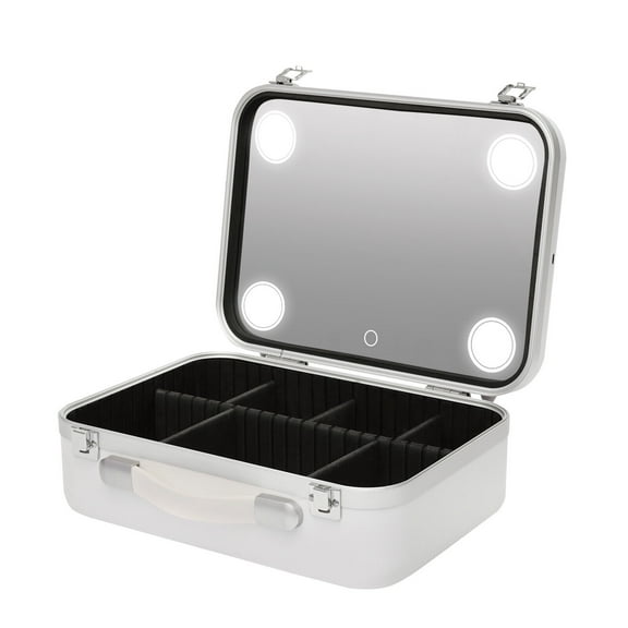 Dimmable LED Lighted Mirror Cosmetic Bag – Large Travel Makeup Case Organizer– Portable Vanity for Women & Teens