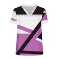 thumbnail image 4 of Offres jusqu'à 70 % de Réduction! Hauts d'Été pour Femmes 2024 Grande Taille Mode Col en V Dentelle Patchwork Imprimé Manches Courtes Décontracté Chemisier Cadeau pour Femmes en Solde, 4 of 5