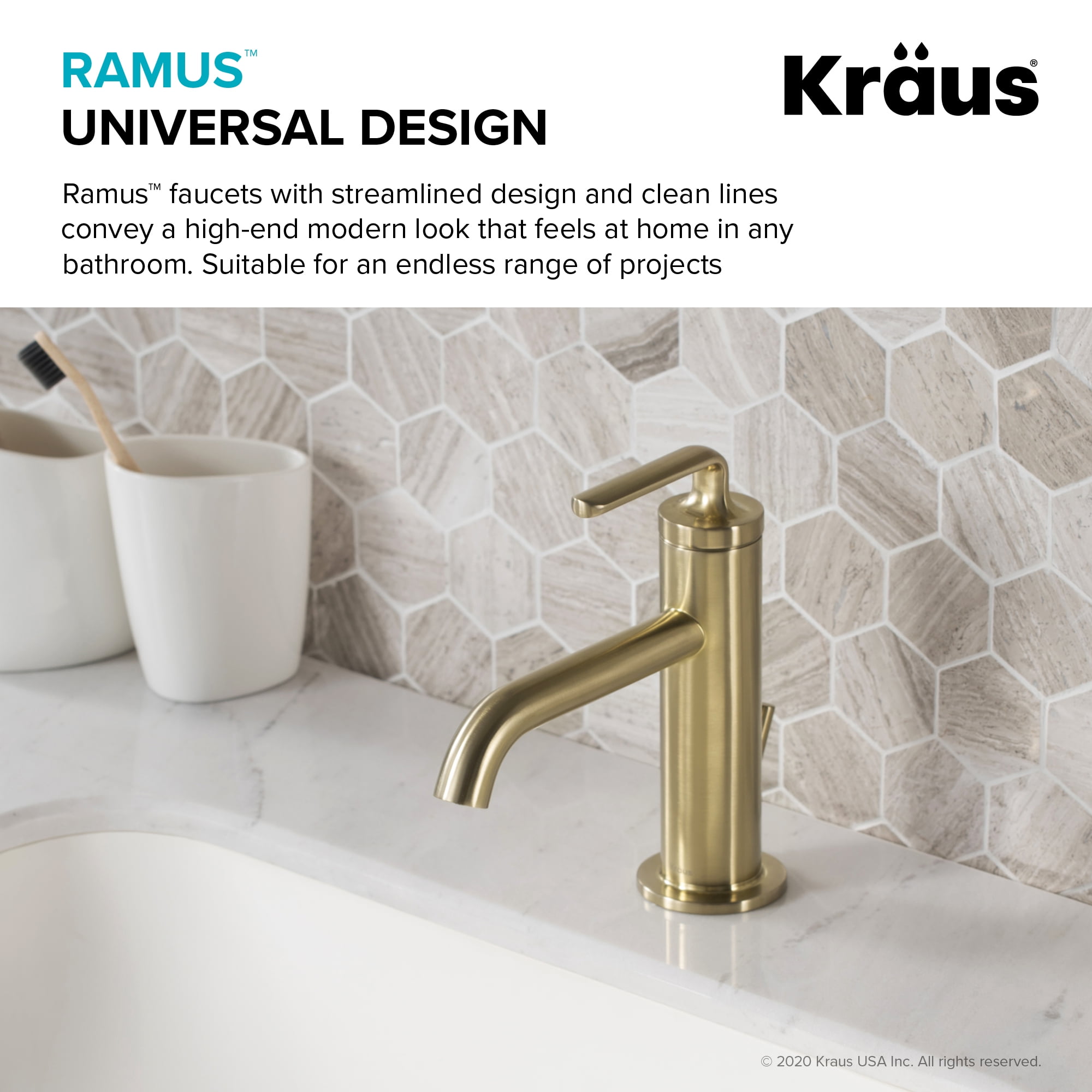 Ramus™ Single Handle Bathroom Sink Faucet with Lift Rod Drain in Brushed Gold