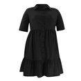 thumbnail image 4 of Fesfesfes Women's Spring Solid Color Lapel Single Breasted Casual Short Sleeve Shirt Dress, 4 of 5