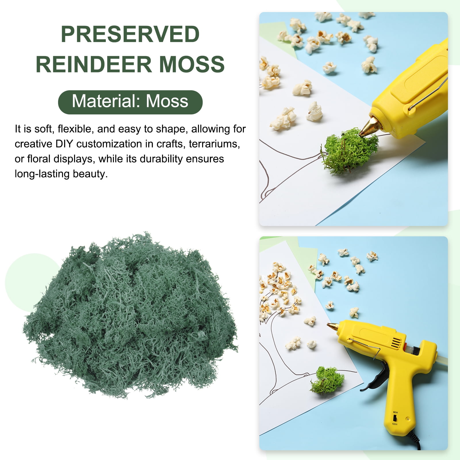 Uxcell 7.8oz Preserved Reindeer Moss Grass Green Decorative Artificial Fake Moss