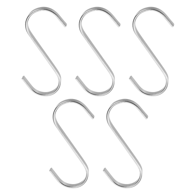 Unique Bargains 5Pcs 3.9 Inch Flat S Hooks Hanging Hook for Home Kitchen Storage, 7.6mm Silver