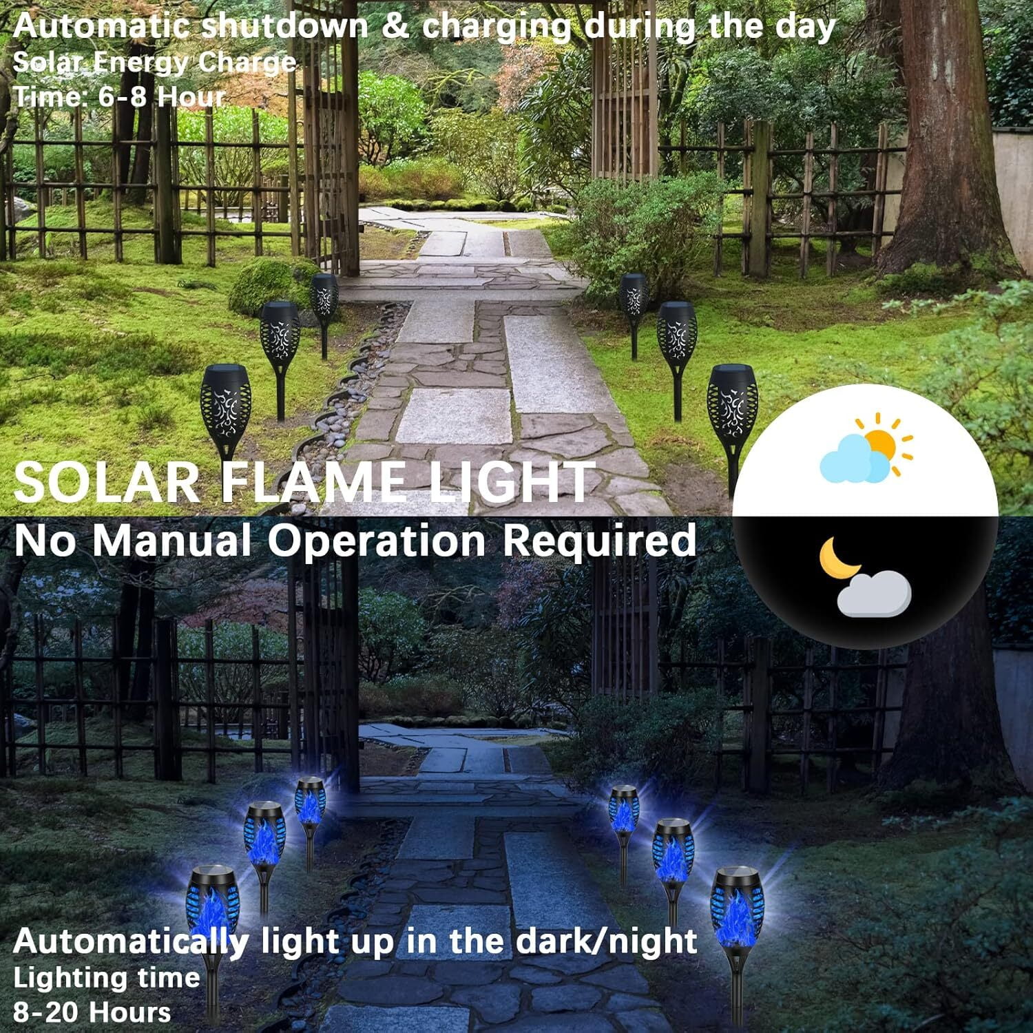Flickering Flame Solar Tiki Torches 4 Pack Waterproof Outdoor Lighting for Garden Patio Lawn Pathway Yard Solar-Powered Landscape Lights