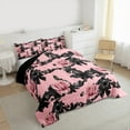 thumbnail image 3 of Castle Fairy Pink Floral Rose Bedding Comforter Set 2pcs for Children Teens Adults,Kawaii Black Ribbon Bow Twin Comforter Sets Microfiber,Bohemian Damask Breathable Bedding Set, 3 of 8