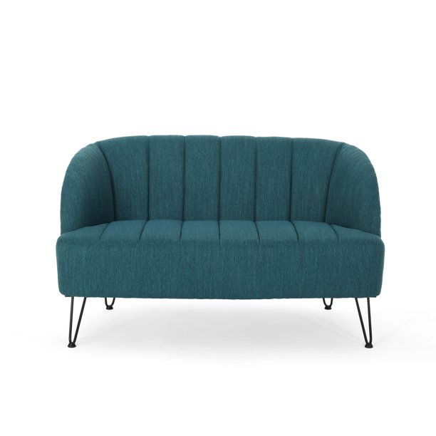 GDF Studio Kyra Modern Fabric Channel Stitching Loveseat with Hairpin