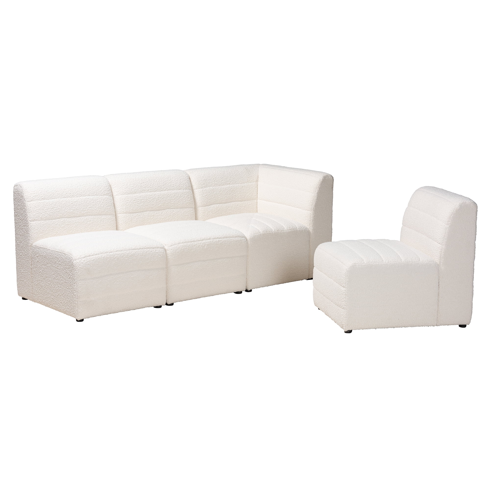 Baxton Studio Maya Modern White Boucle Fabric 4-Piece Modular Sectional Sofa