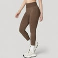 thumbnail image 3 of Women's Seamless Ribbed High Waist Full Length Leggings with Compression Fit - Large, Brown, 3 of 7
