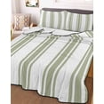thumbnail image 3 of Quilts Twin-XL Size Bedding Set, Sage Green Striped Lightweight Quilted Comforter, Farmhouse Aesthetic Modern Stripes Soft Reversible Bedspread Coverlet with Pillow Covers for All Season, 68" x 98", 3 of 7