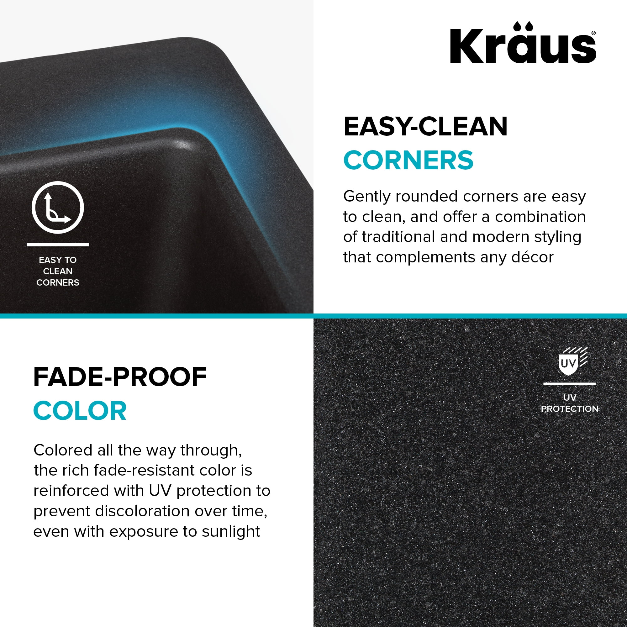 Kraus 33 Inch Undermount 50/50 Double Bowl Black Onyx Granite Kitchen Sink