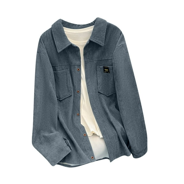 pstuiky top de hombre Camisa de pana de manga larga para hombre, ropa de trabajo, camisa informal holgada con bolsillo, abrigo de hombre, camisa de manga larga con solapa.