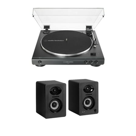 Audio-Technica ATLP60X Turntable (Black) Bundle with Bluetooth Monitors - Pair