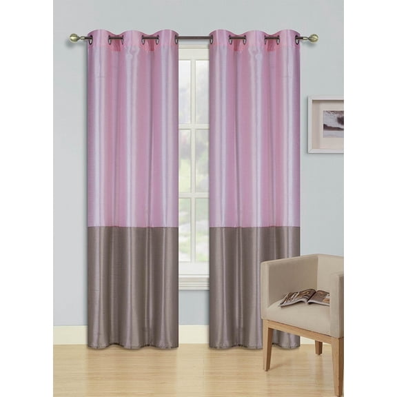 2pc LIGHT PINK TAUPE  HEIDI Faux Silk Drape Panel Top Chrome Metallic Grommet Window Curtain Treatment Drape 2 Shade 37 wide x 63 length