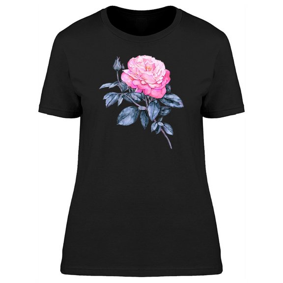Big Pink Rose With Black Leaves T-Shirt Women -Image by Shutterstock, Female Small