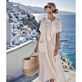 thumbnail image 4 of Women'S Elegant Short Sleeve Ribbon Pocket Flared Maxi Dress Casual Loose Fit Summer Dress Beige L, 4 of 7
